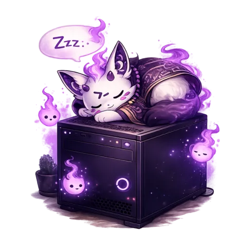 Joséphine asleep on a computer tower